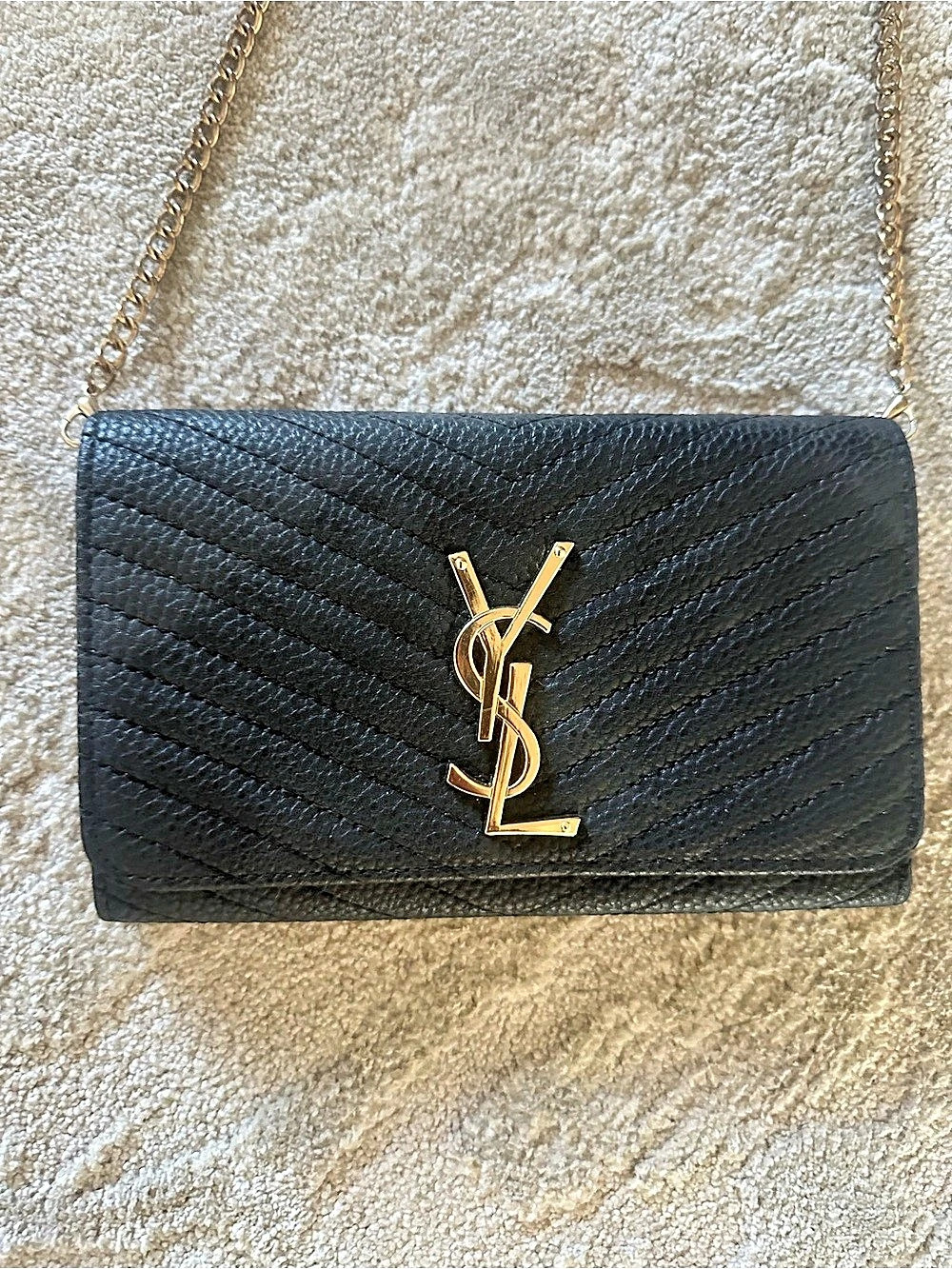 Saint Laurent Cassandre Envelope Chain Wallet in Grain de Poudre Leather Black